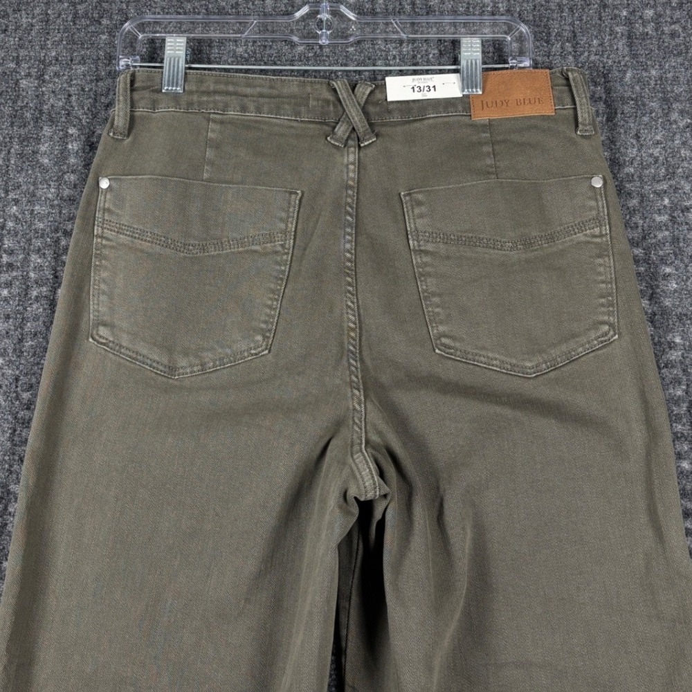 Judy Blue High Waist Garment Dyed Wide Leg Jeans Raw Hem 13/31 Olive Green Boho - Picture 4 of 12